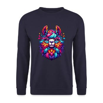 CONFETTIS D’ALPAGA COLORÉ PANACHÉ LAINE ARC-EN-CIEL - Sweat-shirt Unisexe - marine - Devant - Alina (178cm) & Michal (187cm)