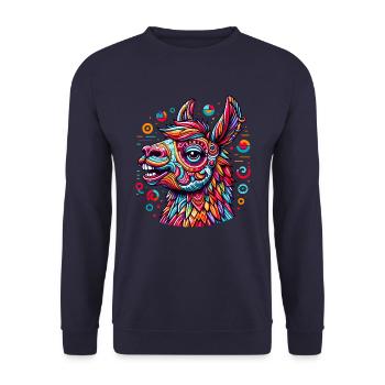 ALPACA HIPPIE TATTOO COLORFUL COLORFUL RAINBOW - Unisex Sweatshirt - navy - Front - Alina (178cm) & Michal (187cm)