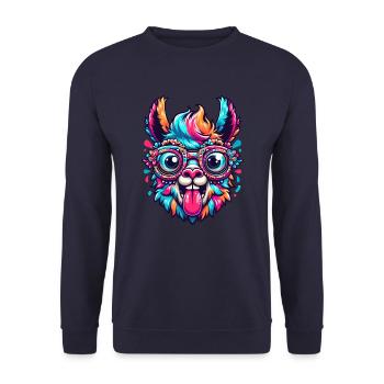 ALPAKA NERD BRILLE VERRÜCKT CRAZY BUNT REGENBOGEN - Unisex Pullover - Navy - Vorne - Alina (178cm) & Michal (187cm)