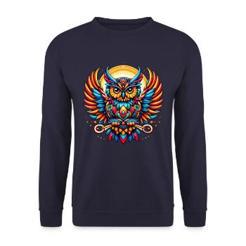 OWL TOTEM WISDOM KNOWLEDGE BIRD NIGHT FOREST NATURE - Unisex Sweatshirt - navy - Front - Alina (178cm) & Michal (187cm)