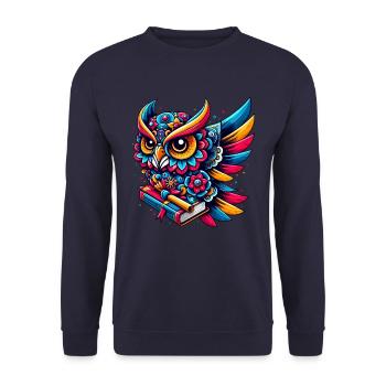 OWL TOTEM WISDOM KNOWLEDGE BIRD NIGHT FOREST NATURE - Unisex Sweatshirt - navy - Front - Alina (178cm) & Michal (187cm)