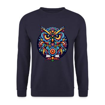 OWL TOTEM WISDOM KNOWLEDGE BIRD NIGHT FOREST NATURE - Unisex Sweatshirt - navy - Front - Alina (178cm) & Michal (187cm)