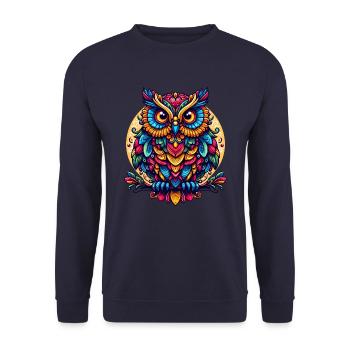 OWL EAGLE OWL BIRD OF PREY TAWNY OWL FEATHER RAINBOW COLORFUL - Unisex Sweatshirt - navy - Front - Alina (178cm) & Michal (187cm)