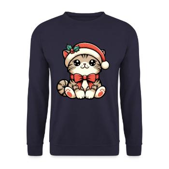 HAUSKATZE MIEZE KÄTZCHEN HAUSTIER WEIHNACHTSMÜTZE - Unisex Pullover - Navy - Vorne - Alina (178cm) & Michal (187cm)