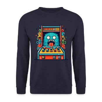 ARCADE SPIELAUTOMAT CASINO JOYSTICK MONSTER CRAZY - Unisex Pullover - Navy - Vorne - Alina (178cm) & Michal (187cm)