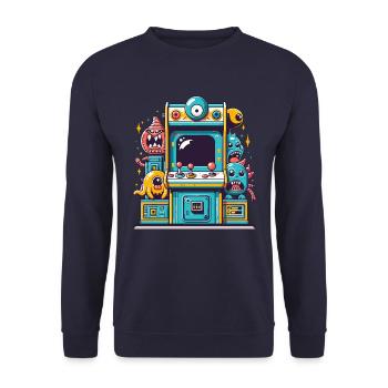 ARCADE SPIELAUTOMAT CASINO JOYSTICK MONSTER CRAZY - Unisex Pullover - Navy - Vorne - Alina (178cm) & Michal (187cm)