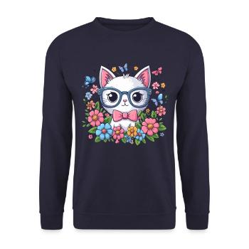 CAT, KITTEN, KITTEN, PET, FLOWER, MEADOW, SPRING - Unisex Sweatshirt - navy - Front - Alina (178cm) & Michal (187cm)