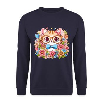 CAT, KITTEN, KITTEN, PET, FLOWER, MEADOW, SPRING - Unisex Sweatshirt - navy - Front - Alina (178cm) & Michal (187cm)