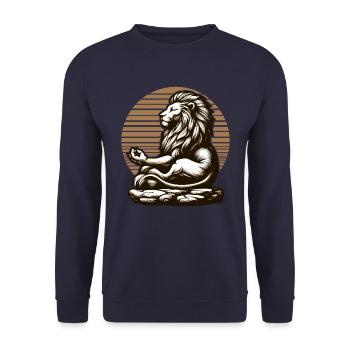 LION, ROCHE, CALME, MÉDITATION, FORCE, CONCENTRATION, SAVANE - Sweat-shirt Unisexe - marine - Devant - Alina (178cm) & Michal (187cm)