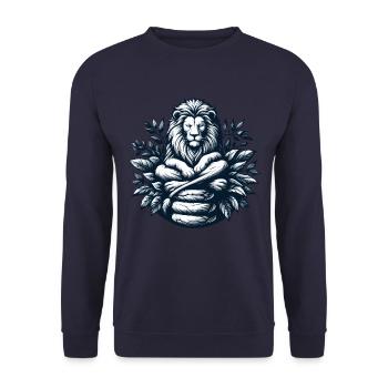 LION, ROCHE, CALME, MÉDITATION, FORCE, CONCENTRATION, SAVANE - Sweat-shirt Unisexe - marine - Devant - Alina (178cm) & Michal (187cm)