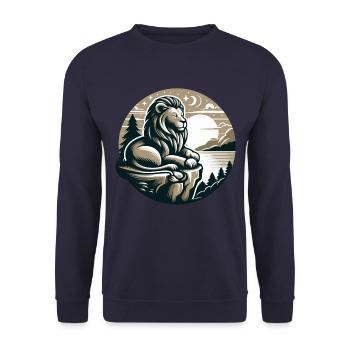 LION, ROCHE, CALME, MÉDITATION, FORCE, CONCENTRATION, SAVANE - Sweat-shirt Unisexe - marine - Devant - Alina (178cm) & Michal (187cm)