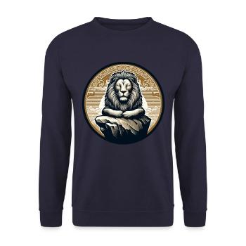 LION, ROCHE, CALME, MÉDITATION, FORCE, CONCENTRATION, SAVANE - Sweat-shirt Unisexe - marine - Devant - Alina (178cm) & Michal (187cm)