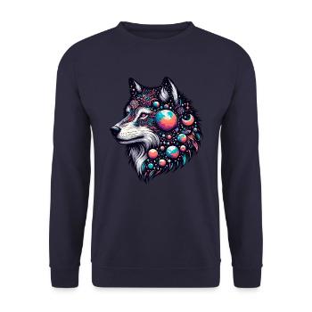 LOUP, COSMIQUE, UNIVERS, PLANÈTE, ÉTOILES, GALAXIE, MONDE - Sweat-shirt Unisexe - marine - Devant - Alina (178cm) & Michal (187cm)