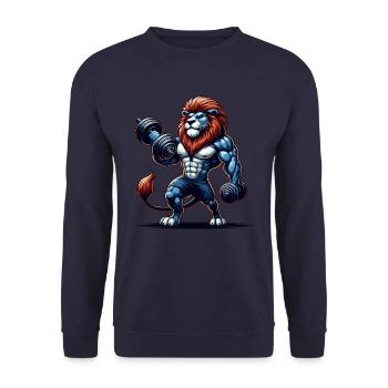 POWERFUL LION POWER MUSCLE BUILDING WEIGHTLIFTING GYM - Unisex Sweatshirt - navy - Front - Alina (178cm) & Michal (187cm)