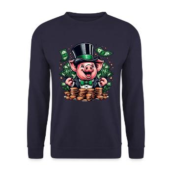 GLÜCKSSCHWEIN JACKPOT GELD REICH WOHLSTAND GRÜN - Unisex Pullover - Navy - Vorne - Alina (178cm) & Michal (187cm)