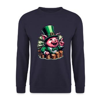 LUCKY PIG JACKPOT MONEY RICH PROSPERITY GREEN - Unisex Sweatshirt - navy - Front - Alina (178cm) & Michal (187cm)