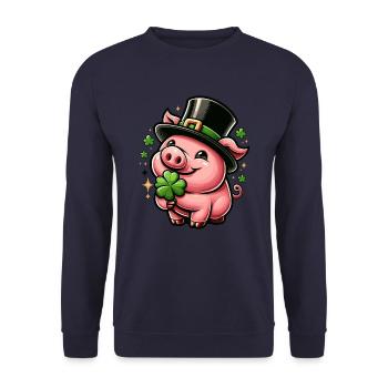 GLÜCKSSCHWEIN KLEEBLATT ZYLINDER GLÜCK WOHLSTAND - Unisex Pullover - Navy - Vorne - Alina (178cm) & Michal (187cm)