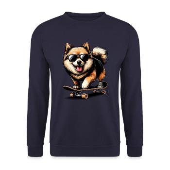SHIBA INU SPITZ HUND SPORT SKATEBOARD BRILLE COOL - Unisex Pullover - Navy - Vorne - Alina (178cm) & Michal (187cm)