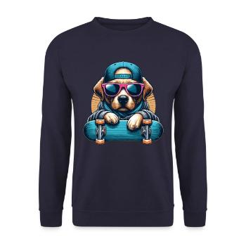 LABRADOR RETRIEVER CHIEN SKATEBOARD LUNETTES DE MODE - Sweat-shirt Unisexe - marine - Devant - Alina (178cm) & Michal (187cm)