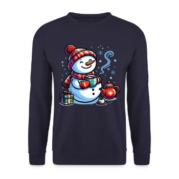 BONHOMME DE NEIGE BOISSON FROIDE CHALEUR CAFÉ THÉ HIVER - Sweat-shirt Unisexe - marine - Devant - Alina (178cm) & Michal (187cm)