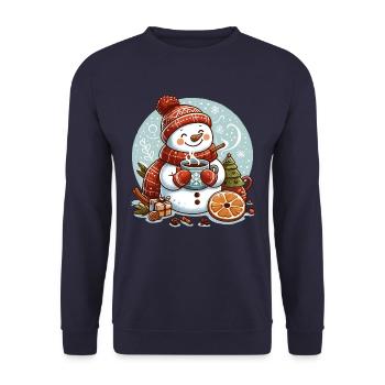 BONHOMME DE NEIGE BOISSON FROIDE CHALEUR CAFÉ THÉ HIVER - Sweat-shirt Unisexe - marine - Devant - Alina (178cm) & Michal (187cm)