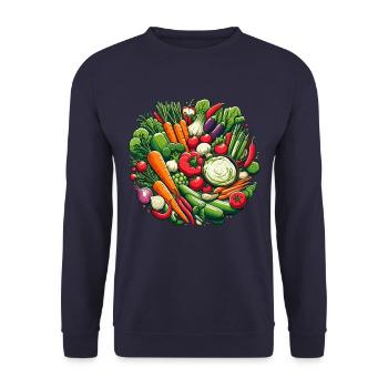 VEGETABLE PLATTER, VEGETABLE, PLANT, COLORFUL, VEGETARIAN, VEGAN - Unisex Sweatshirt - navy - Front - Alina (178cm) & Michal (187cm)
