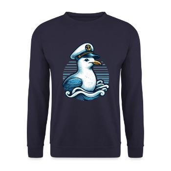 MÖWE KAPITÄN MÜTZE MEER WELLEN MARITIM BLAU ANKER - Unisex Pullover - Navy - Vorne - Alina (178cm) & Michal (187cm)