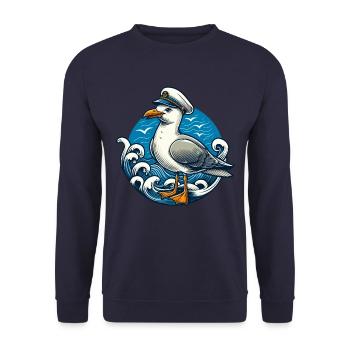 MÖWE KAPITÄN MÜTZE MEER WELLEN MARITIM BLAU ANKER - Unisex Pullover - Navy - Vorne - Alina (178cm) & Michal (187cm)