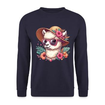 TSCHAKKA ALPAKA HIP TRENDY BLUME SONNENHUT FLOWER - Unisex Pullover - Navy - Vorne - Alina (178cm) & Michal (187cm)
