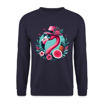 FLAMINGO SUMMER RETRO NEON VIBES HOLIDAY GIRL WOMAN - Unisex Sweatshirt - navy - Front - Alina (178cm) & Michal (187cm)