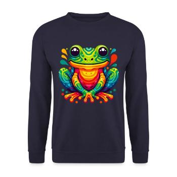 FROSCH KRÖTE UNKE LURCH SUMPF SEE FLUSS FARBENFROH - Unisex Pullover - Navy - Vorne - Alina (178cm) & Michal (187cm)