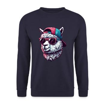 ALPACA CAP GOGGLES COOL SKATER SPORT FUR ANIMALS - Unisex Sweatshirt - navy - Front - Alina (178cm) & Michal (187cm)