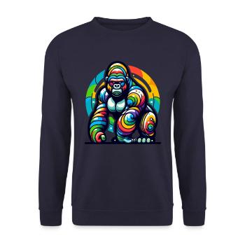 SITTING GORILLA MONKEY ANIMAL COLORFUL COLORS ART ROUND - Unisex Sweatshirt - navy - Front - Alina (178cm) & Michal (187cm)