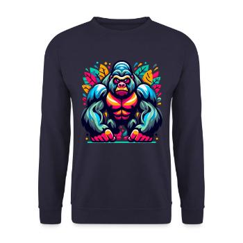 GORILLA AFFE TIER BUNT HERBST BLÄTTER ERNST WÜTEND - Unisex Pullover - Navy - Vorne - Alina (178cm) & Michal (187cm)