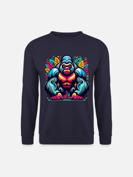 GORILLA AFFE TIER BUNT HERBST BLÄTTER ERNST WÜTEND - Unisex Pullover - Navy
