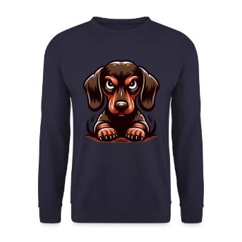 TECKEL, CHIEN, ANIMAL, EN COLÈRE, EN COLÈRE, EN COLÈRE, COMBAT, ALERTE - Sweat-shirt Unisexe - marine - Devant - Alina (178cm) & Michal (187cm)