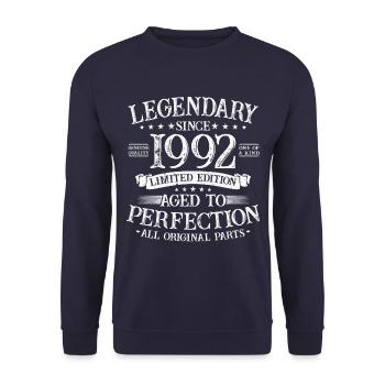 Cadeau d’anniversaire vintage légendaire depuis 1992 - Sweat-shirt Unisexe - marine - Devant - Alina (178cm) & Michal (187cm)