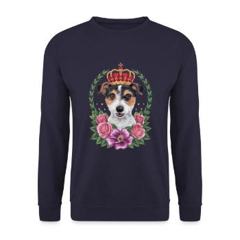 Jack Russel Terrier mit Krone und prächtigen Rosen - Unisex Pullover - Navy - Vorne - Alina (178cm) & Michal (187cm)
