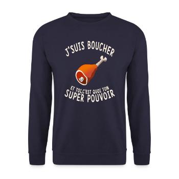 J'SUIS BOUCHER - Sweat-shirt Unisexe - marine - Devant - Alina (178cm) & Michal (187cm)