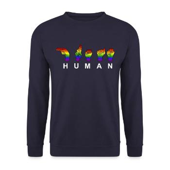 Show your PRIDE. HUMAN - RESPECT - Show of hands - Unisex Sweatshirt - navy - Front - Alina (178cm) & Michal (187cm)