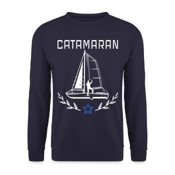 Katamaran Segelboot für alle Segler ein Geschenk - Unisex Pullover - Navy - Vorne - Alina (178cm) & Michal (187cm)