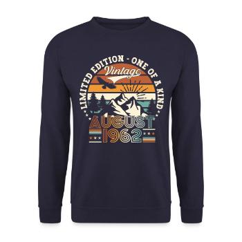 Vintage 1962 August 60th Birthday Gift Fun - Unisex Sweatshirt - navy - Front - Alina (178cm) & Michal (187cm)