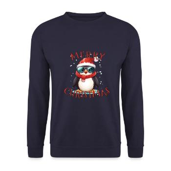 Niedlicher Kleiner Weihnachtspinguin Mit Brille - Unisex Pullover - Navy - Vorne - Alina (178cm) & Michal (187cm)
