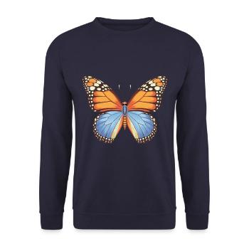 Schmetterling Monarchfalter Bunt Schmetterlinge - Unisex Pullover - Navy - Vorne - Alina (178cm) & Michal (187cm)