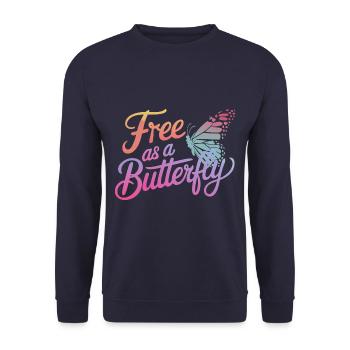 Schmetterling Monarchfalter Bunt Schmetterlinge - Unisex Pullover - Navy - Vorne - Alina (178cm) & Michal (187cm)