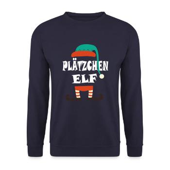 Plätzchen Elf für Weihnachten Plätzchen Bäcker - Unisex Pullover - Navy - Vorne - Alina (178cm) & Michal (187cm)