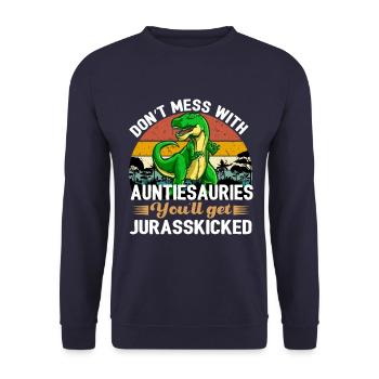 Auntiesaurus You'll Get JurassicSkicked Design - Unisex Sweatshirt - navy - Front - Alina (178cm) & Michal (187cm)