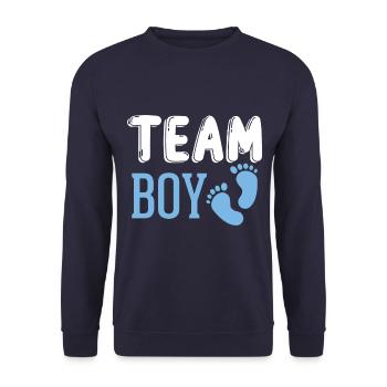 Team boy Gender Reveal design for growing parents - Sweat-shirt Unisexe - marine - Devant - Alina (178cm) & Michal (187cm)