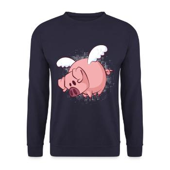 Funny flying pig - Unisex Pullover - Navy - Vorne - Alina (178cm) & Michal (187cm)