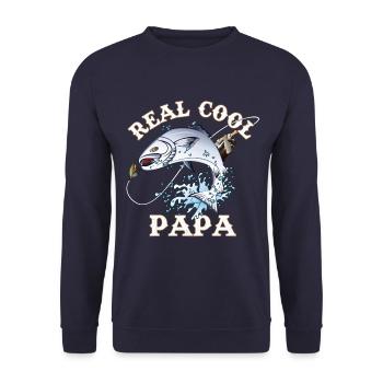 Fishing Design with "real cool dad" for father's - Unisex Sweatshirt - navy - Front - Alina (178cm) & Michal (187cm)